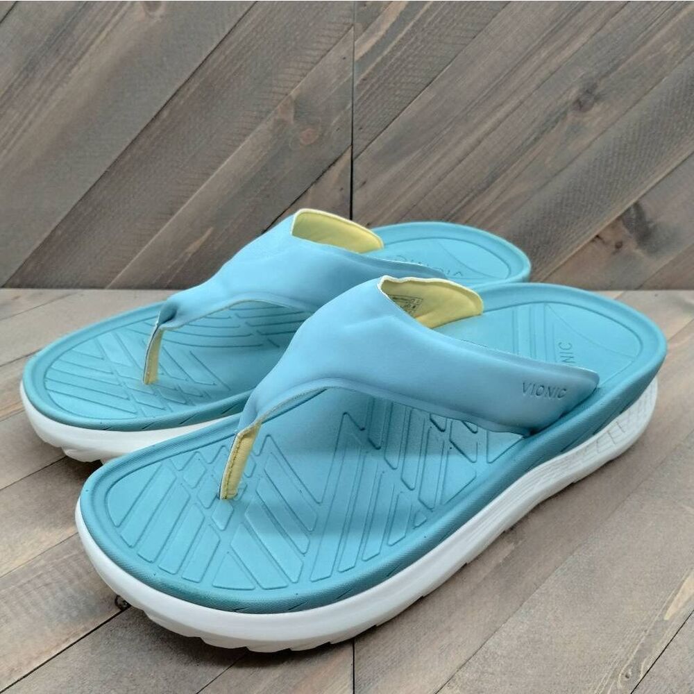 Vionic Rejuvenate Recovery Sandals Mens Size 10.5 Green White Comfort Cushioned